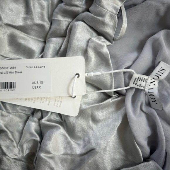 Shona Joy La Lune Asymmetrical Long Sleeve Mini Dress - Silver - Size 6 - Picture 3 of 5